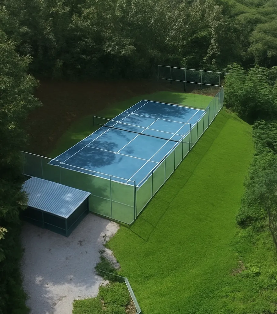 Cancha de tenis privada del estate rodeada de selva